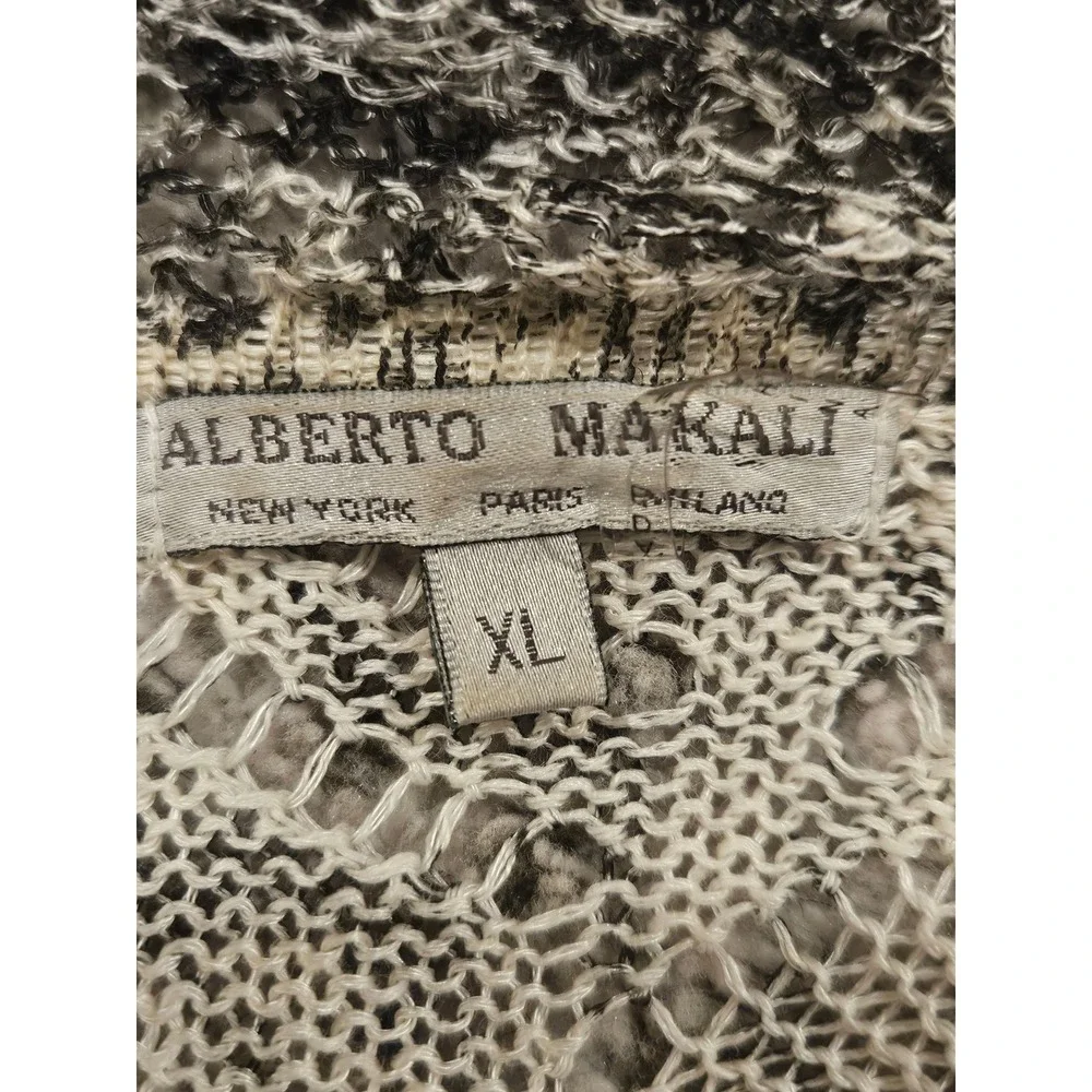 Alberto Makali Linen Blend Animal Print Pointelle Knit Open Cardigan XL Neutral